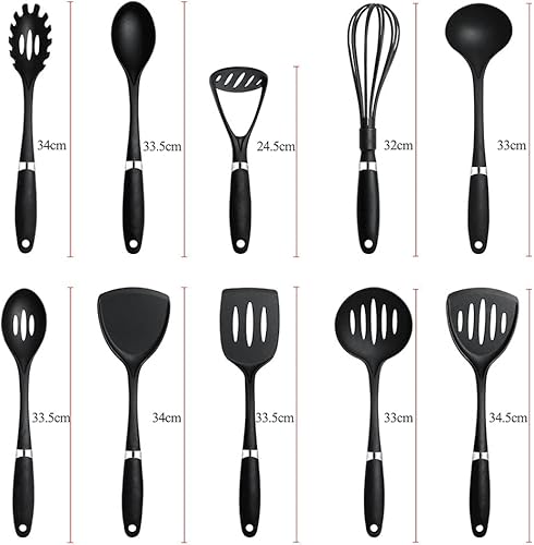 Miniatura 2 de Juego de herramientas de cocina de nailon resistente a altas temperaturas kit de palas de 10 piezas de utensilios de cocina negros suministros de