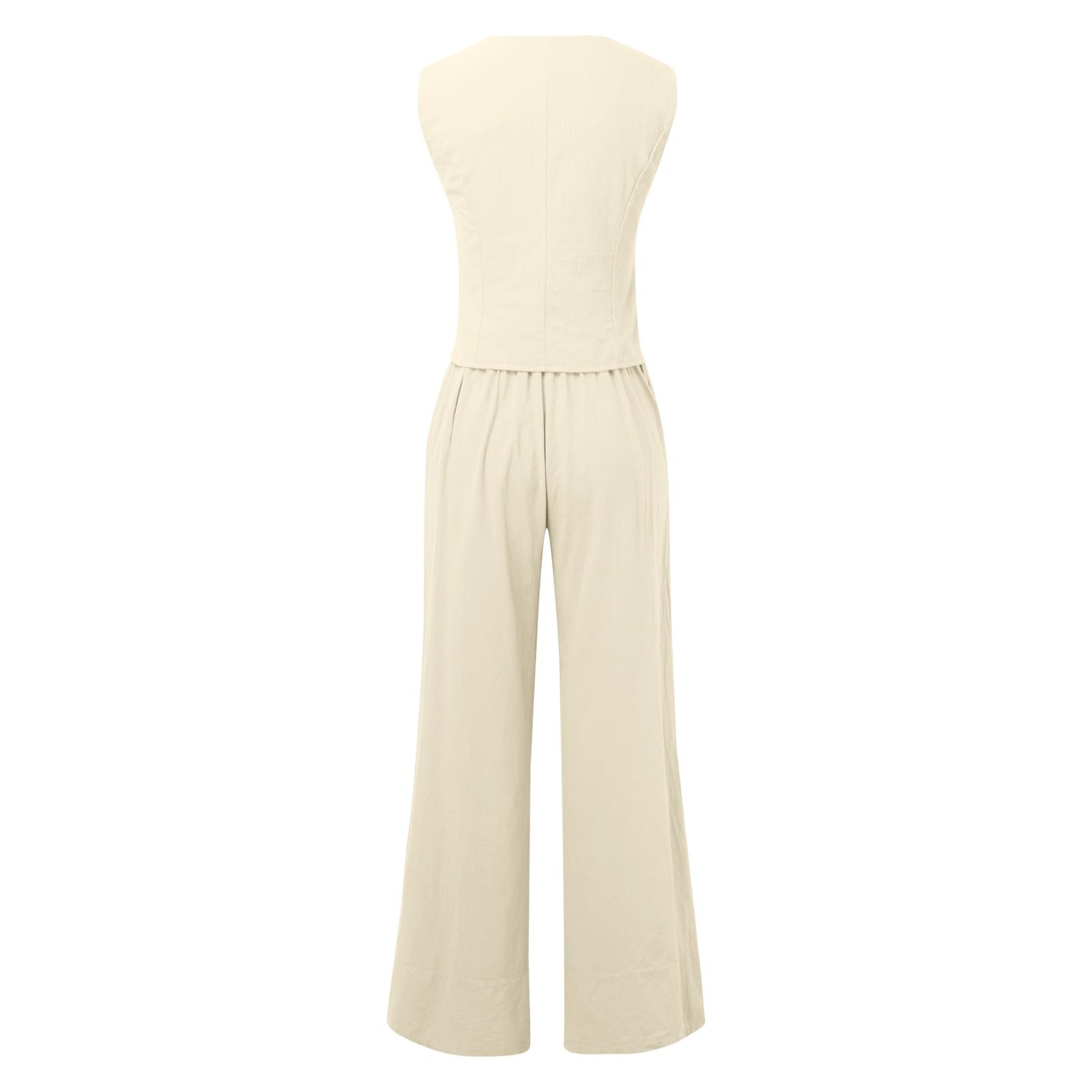 Ensemble Femme Chic Et Elegant - avec Col en V sans Manches Gilet Pantalon 2 Pièces d'affaires Fluide Coton Lin Bureau Vêtement Tailleur Couleur Unie Costume Ete Soirée Décontractée Tenue