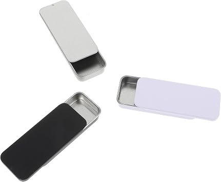 3Pcs Tin Box Containers, Ymapinc Waterproof Slide Top Mini Pill Storage for Candy Metal Box Small Container Fit in Pocket Purse for Traveling OutdoorsBlack, White, Silver