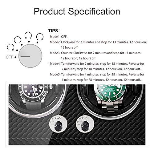 Jqueen Double Watch Winder With Extremely Silent Motor,Built-In Led Illumination (White+Black) #TOP3