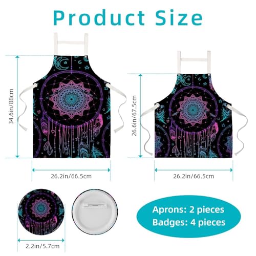 Tablier de cuisine attrape-rêves ethnique chic avec 4 broches ajustables - 2