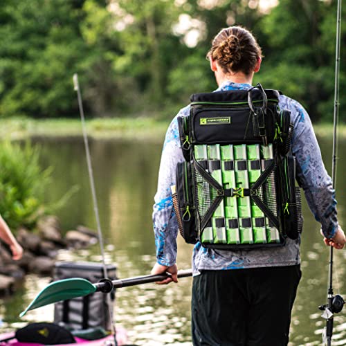 Evolution Fishing Drift Series Tackle Backpack – Green, 3600 Size, Outdoor Rucksack W/ 6 Fishing Tackle Trays, Built In Rain Fly, Heavy Duty Fishing Backpack, Tackle Carrying Case #TOP3