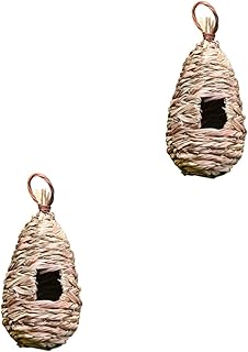 Yardwe 2 pcs bird cage decor wooden bird feeder outdoor bird feeder hand-woven bird nest handmade bird nest garden decoration Parrot bird house the bird's nest pendant Bamboo Straw