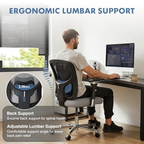 Image of DUMOS Big and Tall Office Desk Chair with Lumbar Support, 500lbs Heavy Duty Mesh Ergonomic Computer Chair with 4D Armrest and Wide Comfy Seat, Swivel Wheels for Adult, Grey