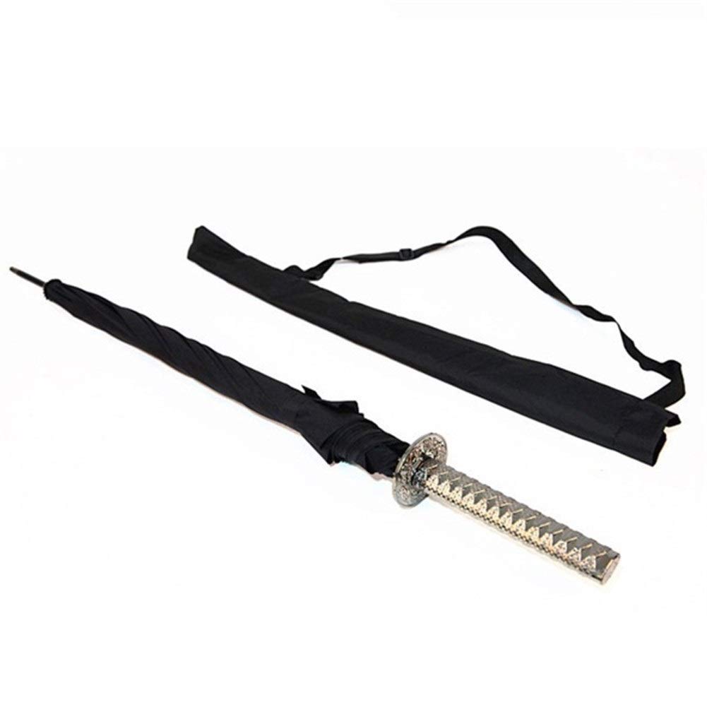 Sjzs Black Stylish Japanese Samurai Ninja Sword Katana Umbrella - Sunny & Rainy Long-Handle Semi-Automatic 8 Ribs (Color: )