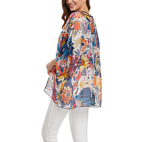 Image of Ckikiou Plus Size Batwing Flowy Semi Sheer Chiffon Blouse Tunic for Women Summer Floral Print Boho Beach Cover ups