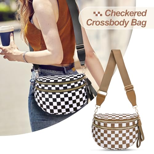 Image of Checkered Crossbody Bag, Bum Bags for Women Crossbody,Spacious Sling Bag Purse Fanny Packs with Shoulder Strap