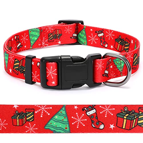 WHIPPY Christmas Dog Collar, Dog Christmas Collars with Santa and Christmas Tree Pattern Adjustable Christmas Boys Girls Dog Collar with Safety Plastic Buckle for Small Medium Large Dog Cat Pet