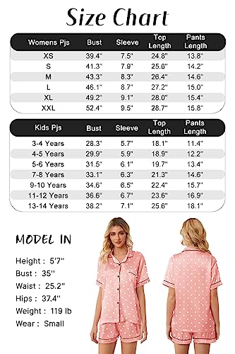 Satin Pajamas For Girls, Silk Pajamas 2 Pcs Button Down Sleepwear Short Sleeve Loungewear Outfit For Girls, D White Herat Pink, 11-12 Years = Tag 11-12 #TOP5