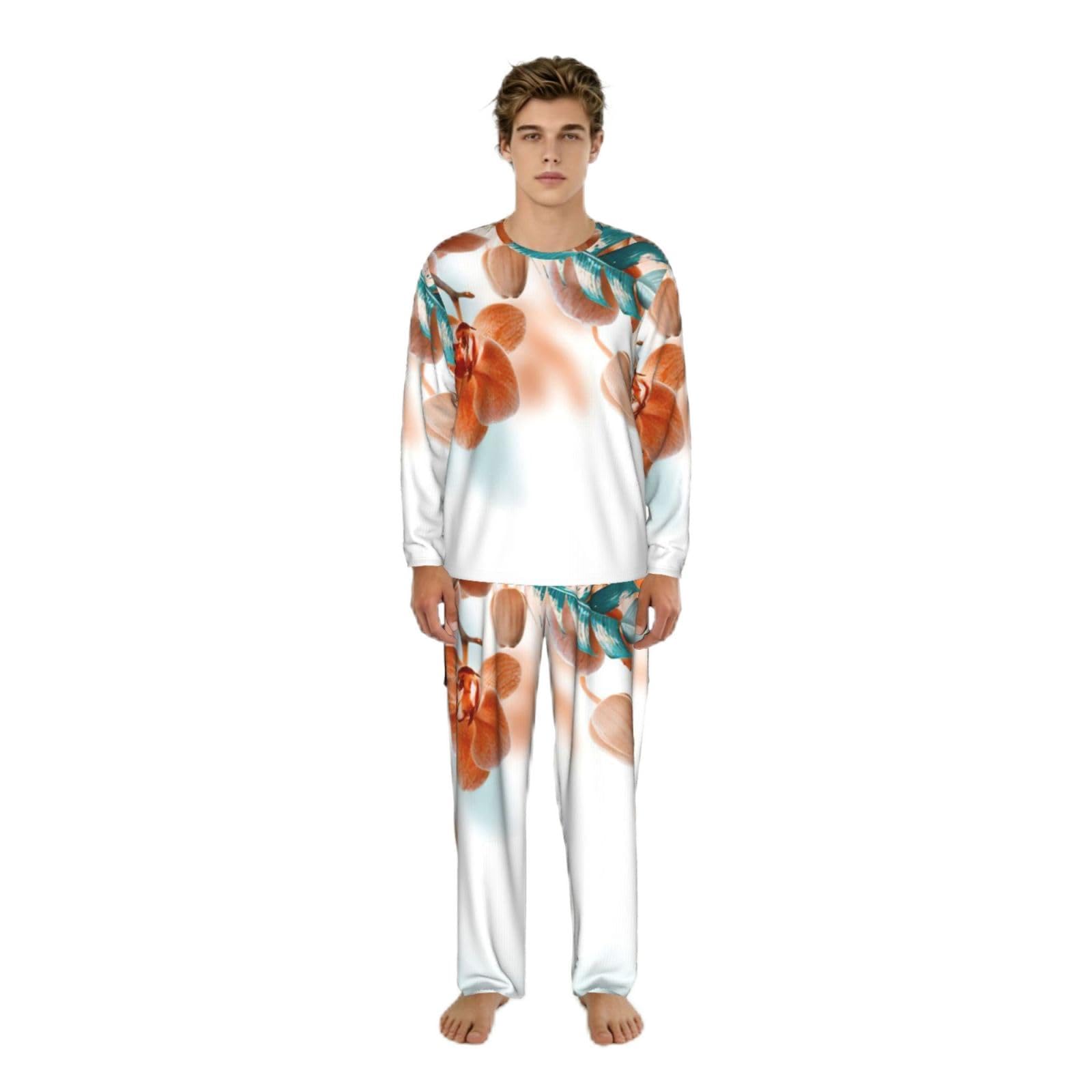 Pyjama homme imprimé orchidée bleu sarcelle et orange chic - 8