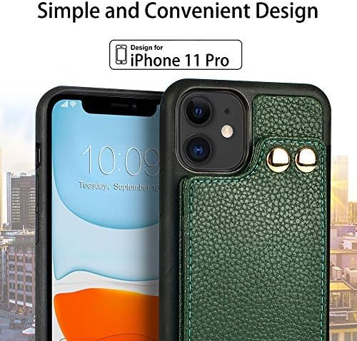 LAMEEKU iPhone 11 Card Holder Case,iPhone 11 case Wallet, iPhone 11 Leather Case with Credit Card Holder Slot, Shockproof Protective Case Cover for Apple iPhone 11 6.1 inch-Midnight Green