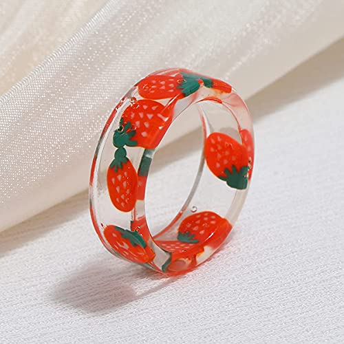 4-12 Pcs Resin Fruit Rings Set Colorful Transparent Plastic Fruit Rings Strawberry Kiwi Lemon Apple Grape Pitaya Grapefruit Orange Watermelon Cute Knuckle Stackable Fruit Rings For Women Teen Girls (A：12 Pcs) #TOP5