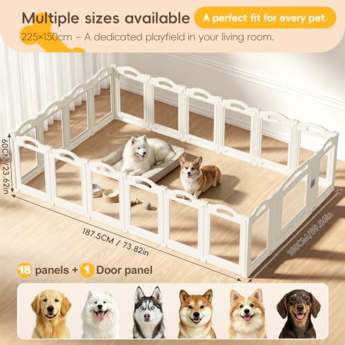 Image of Foldable Clear Acrylic Dog Playpen with Door, 23.6 inch Acrylic Puppy Playpen, Easy Assemble Indoor Pet Fence with White Frame, Clear Dog Playpen for Puppies & Animal (White, 23.6'H, 18 Panels + 1 Door)