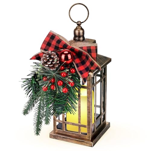 Christmas Decoration Christmas Lanterns with Led Light, Vintage Flickering Flameless Candle Lantern, Decorative Hanging Lantern for Indoor Outdoor Patios Front Porch Table Decor