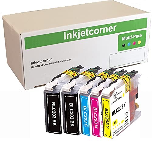 Inkjetcorner5 Pack Compatible Ink Cartridges Combo + Chip Replacement for LC203 LC203XL BLC203 MFC-J460DW MFC-J480DW MFC-J485DW MFC-J680DW MFC-J880DW MFC-J885DW