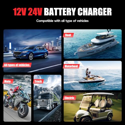 Image of AXVOLT Battery Charger 10-Amp 12V and 24V Fully-Automatic Smart Car Battery Charger, Battery Maintainer Trickle Charger, and Battery Desulfator with Temperature Compensation