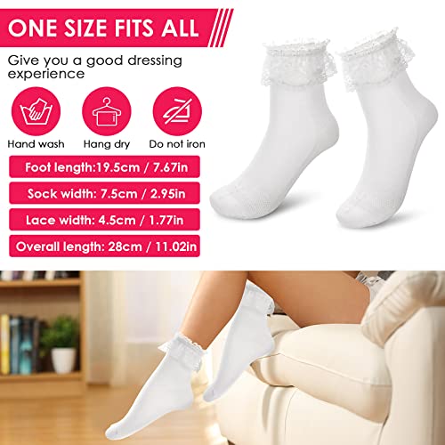Women Frilly Ankle Socks - Soft White Ruffle Fashion Ladies Princess Lace Cotton Cute Socks4