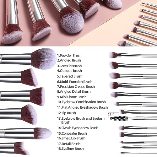 Image of BS-MALL Makeup Brush Set 18 Pcs Premium Synthetic Foundation Powder Concealers Eye shadows Blush Makeup Brushes with black case (F SILVER)