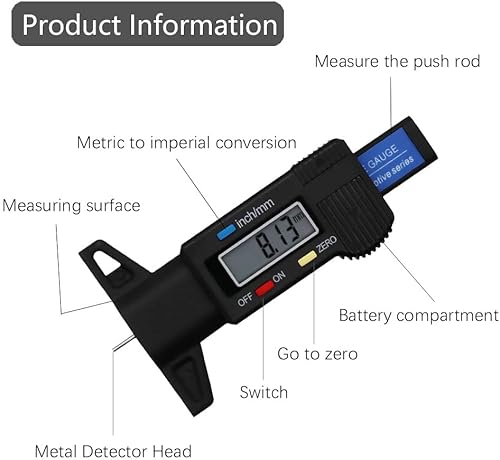 Miniatura 2 de Medidor digital de profundidad de banda de rodadura de neumáticos, calibre de profundidad de banda de rodadura de neumáticos, calibre digital de