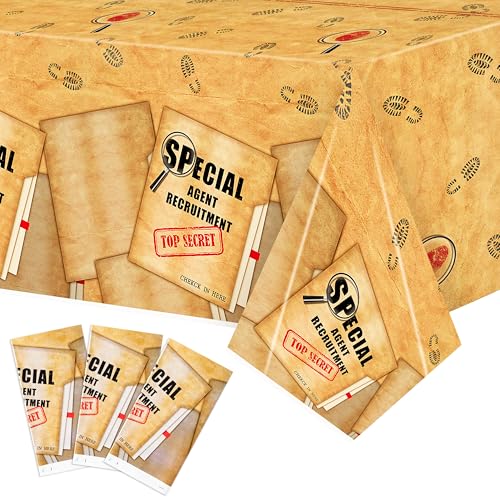 Image of K1tpde Retro Spy Party Tablecloths - 3PCS Brown Vintage Secret Agent Theme Table Covers for Kids Birthday Party Escape Room Plastic Tablecloth Mystery Decor for Boy Spy Detective Supplies