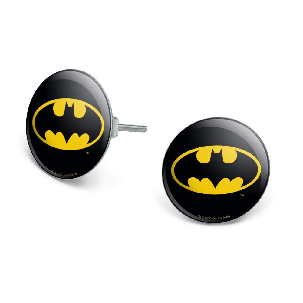 GRAPHICS & MOREBatman Classic Bat Shield Logo Novelty Silver Plated Stud Earrings