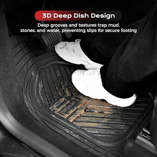 Image of Coverado Car Floor Mats All Weather Waterproof Deep Dish Anti-Slip Car Mats Full Set, Heavy Duty Rubber Floor Mats for Cars, Universal Trim to Fit Automotive Floor Mats for Cars Trucks SUV, Black