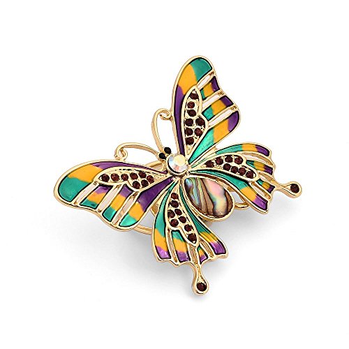 Image of Enamel Colorful Butterfly Abalone Shell Crystal Magnetic Eyeglass Holder Brooch and Pin