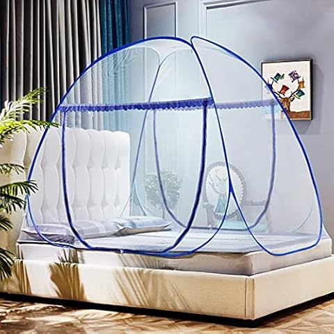 Omont Pop Up Bed Net Tent with Bottom, Folding Design Bed Canopy for Bedroom and Outdoor Trip,Easy to Install and Wash for Twin to King Size Bed (79 x71x59 inch)(Darkblue) Cover