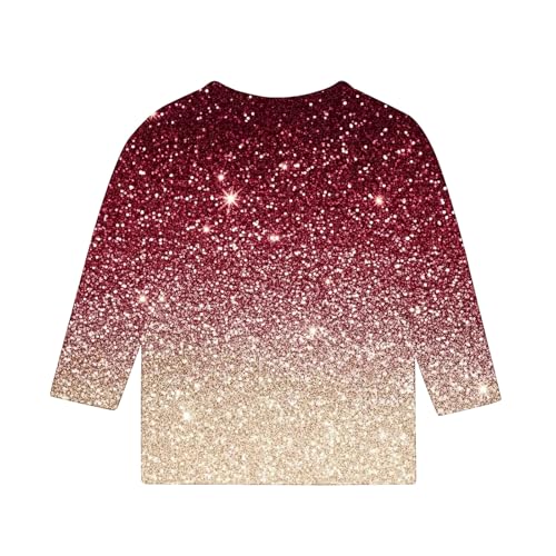 Girls Sequins Print 3/4 Sleeve T Shirts Kids Summer Tops Loose Crewneck Cute Colour Gradient Tees for Boys 3-12 Years4