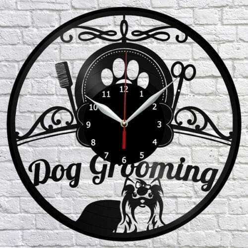 Miniatura 1 de Reloj de pared de vinilo para salón de aseo para perros LP Record decoración del hogar hecho a mano arte personalidad regalo 6 (tamaño 12 pulgadas,