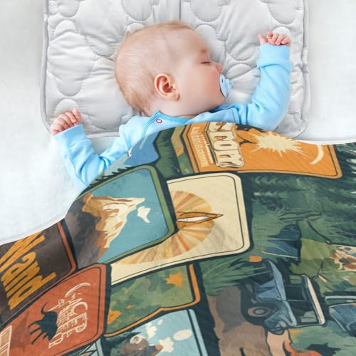 Image of Baby Swaddle Blanket for Boys Girls Soft Warm Stroller Throw Blanket for Newborn Infant Toddler 30X40in Camping National Park Colorful Labels Emblems (3)