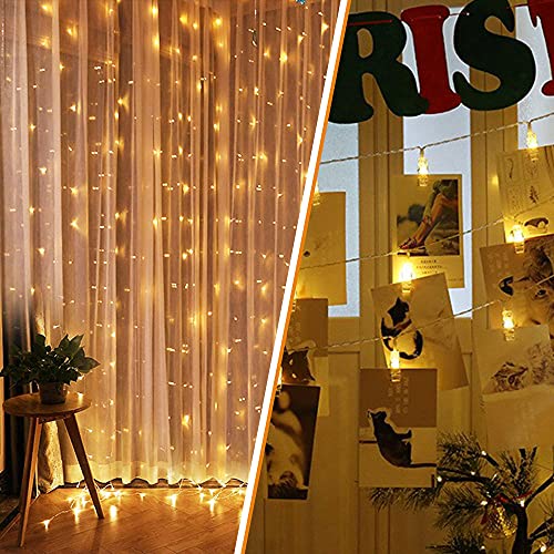 Trongle LED Guirlande Photo, 10M/32FT 100LED Guirlande Lumineuse Chambre Deco Chambre Ado Fille avec Télécommande 8 modes, Déco Pour Chambre à Coucher Fête, Mariage, Décoration de Noël (Blanc Chaud)