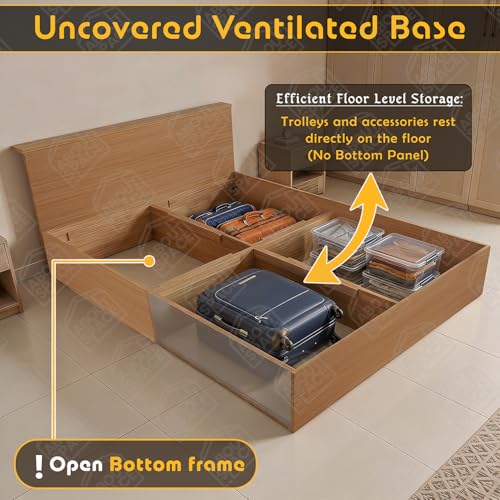 Image of ABOUT SPACE Bed - (84 x 74 inches) King Size Bed Without Storage | Engineered Wooden Bed Frame with Headboard & MDF Support Board for Mattress | 1-Year Warranty Cot for Bedroom - Golden Teak