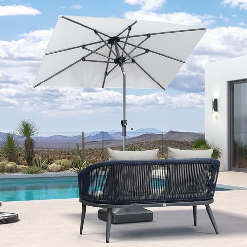 Image of PURPLE LEAF Patio Market Umbrella 6' x 4' Rectangle Dual Tilt White 8 Ribs