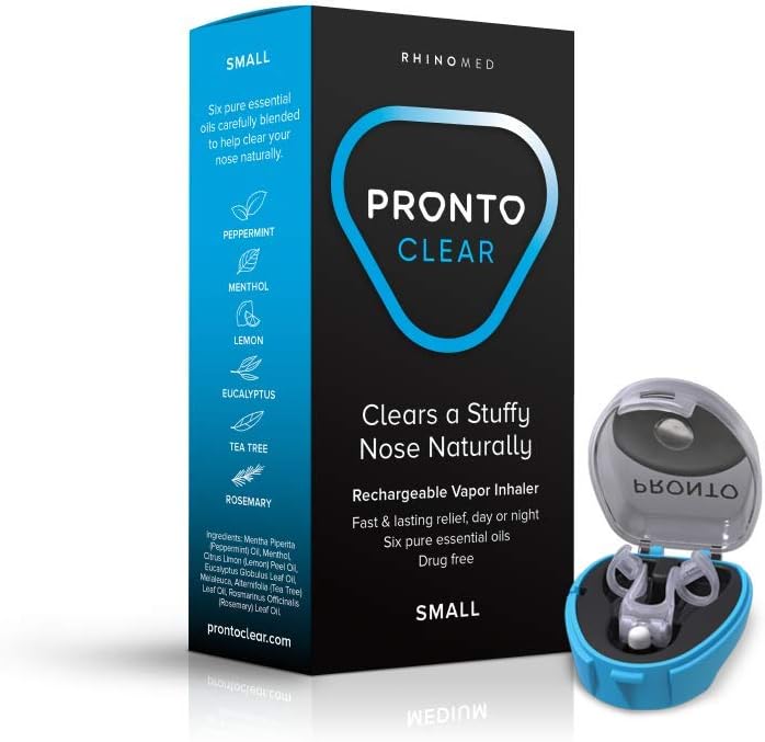 Pronto Clear Nasal Dilator for Stuffy Noses, Size Small | Essential Oils Vapor Inhaler | Rechargeable | Drug Free | Improves Airflow | Fast and
