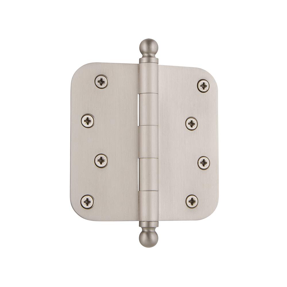 Nostalgic Warehouse 4" Ball Tip Residential Hinge with 5/8" Radius Corners in Satin Nickel
