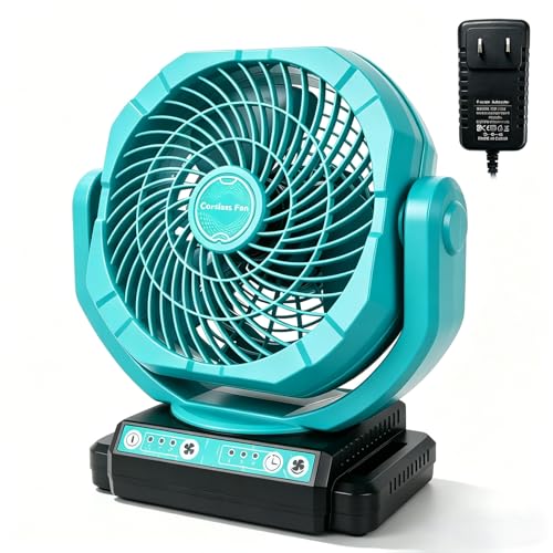 Cordless Fan Compatible with Makita 18V Battery Battery Operated Auto Oscillating Desk Fan with AC Adapter & Timer 3 Speeds Setting Portable Fan for Bedroom Outdoor Camping Job Site(Tool Only)