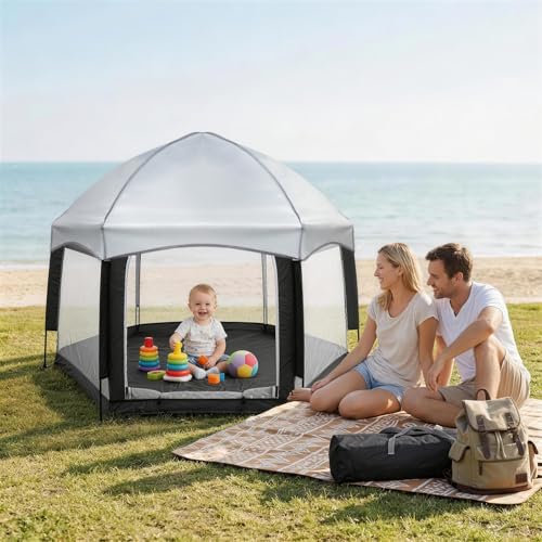 Image of Palopalo Black Pop Up Baby Beach Tent - UPF50+ Sun Protection Canopy & Mosquito Net, Instant Setup Portable Playpen for Indoor & Outdoor Play, Lightweight Pack and Play Yard