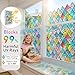 Sunbaby Window Privacy Film Stained Glass, Static Cling Decorative Rainbow Window Cling, Lattice Coverings Decals for Home Door, Non-Adhesive Window Stickers Anti-UV & Heat Control (17.5