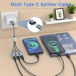 Duttek USB C Splitter 3 in 1, 3-Port USB C Hub with Type A to C Adapter, Type C Male to 3 Female Charging Cable Nylon Braided, 480Mbps Data Transfer, for Laptop, Phone Charging 0.8FT/25CM