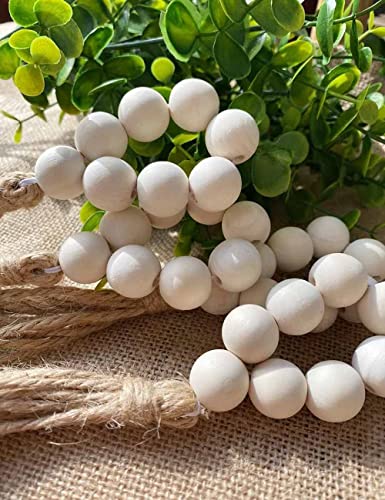 Luckyshe Napkin Rings Farmhouse Natural White Wooden Beads Tassels,Set Of 6 #TOP5