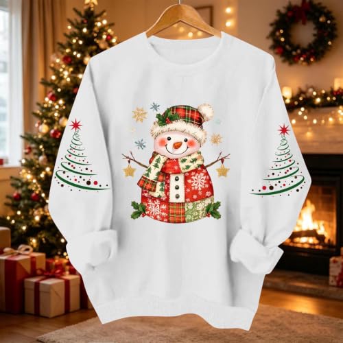 Aymnlox Womens Christmas Snowman Sweatshirt Festive Graphic Crewneck Long Sleeve Pullover Holiday Winter Funny Cute Top dressy christmas tops for women 2026 White L - image 2