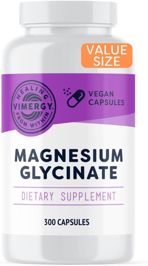 Magnesium Glycinate – Stress Support – Chelated to Avoid Tummy Upset*– Promotes Heart Health & Energy*– Kosher, Vegan Gluten-Free – 300 Caps