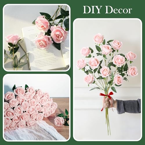 Image of 50 PCS Blush Roses Artificial Flowers, Real Looking Fake Roses with Long Stems Silk Flowers for DIY Wedding Bouquet Party Celebration Home Bridal Shower Decoration Valentine's Day Gift for Her Wife