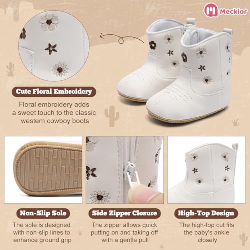 Image of Meckior Baby Girls Cowboy Tassel Boots Side Zipper Moccasins Soft Bottom Non-Slip Toddler Shoe