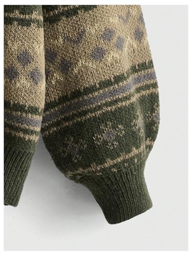 MakeMeChic Women's Fall Grandpa Sweater Vintage Oversized Striped Crew Neck Long Sleeve Drop Shoulder Knit Pullovers3