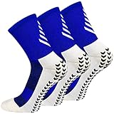LUROON 3 Paar Fußballsocken Rutschfeste Funktionsmaterial Sportsocken Baumwolle Tennis Socken mit Frotteesohle Trainingssocken Atmungsaktive Socken für Wandern Laufen Radfahren Unisex (Blau)