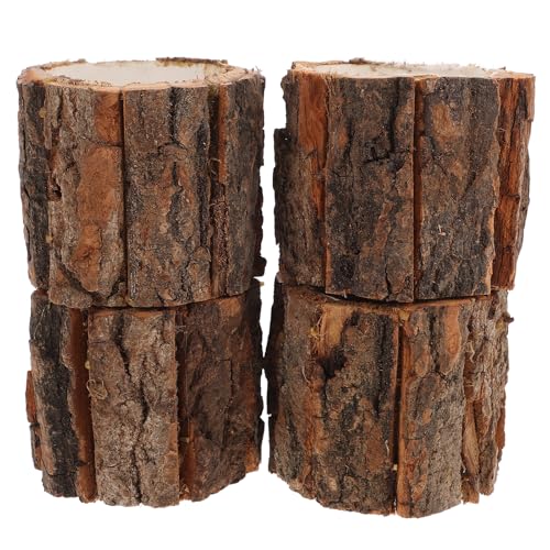 jojofuny Macetas Rústicas de Corteza de Madera 4 Unidades, Pequeñas 9x8 Cm, Jardinera Creativa para Flores, Decoración Interior y Exterior, Maceta de Tocón Natural para Estantes y Jardín