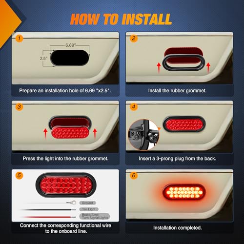 Image of Nilight 6 inch Oval Trailer Tail Light 4PCS Red 24LED Stop Brake Turn Lights