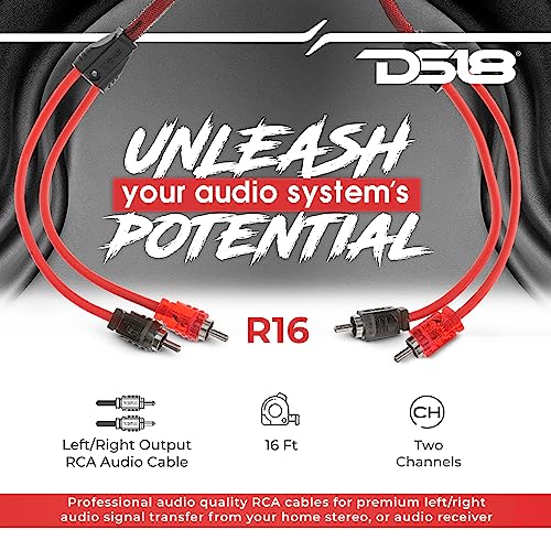 Image of DS18 R16 RCA Cable Ultra Flex 16 Feet - 2-Male to 2-Male Stereo Audio Cables, 2RCA Male to 2RCA Male Stereo Cable for Home Theater, HDTV, Amplifiers, Hi-Fi Systems, Car Audio, Speakers. (16ft / 4.8m)